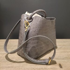 Elleme Baozi Croc Embossed Gray Bucket Bag